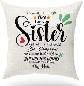 img 4 attached to KongMoTree Funny Birthday Gift for Sister - I'd Walk Through Fire for Your Sister Linen Throw Pillowcase Cover for Sofa Bedroom, 18x18 inch