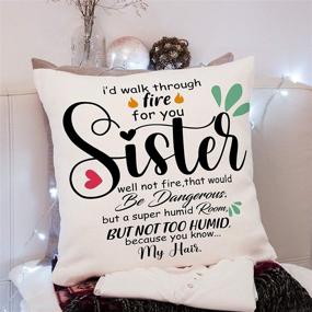 img 3 attached to KongMoTree Funny Birthday Gift for Sister - I'd Walk Through Fire for Your Sister Linen Throw Pillowcase Cover for Sofa Bedroom, 18x18 inch