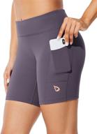 🩳 baleaf women's high waisted yoga biker shorts - 7" compression running shorts with 3 pockets logo