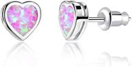 💎 cinily opal heart stud earrings | 14k white gold plated | hypoallergenic opal jewelry for women/girls | 7mm size logo