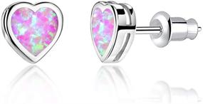 img 4 attached to 💎 CiNily Opal Heart Stud Earrings | 14K White Gold Plated | Hypoallergenic Opal Jewelry for Women/Girls | 7mm Size