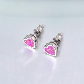 img 3 attached to 💎 CiNily Opal Heart Stud Earrings | 14K White Gold Plated | Hypoallergenic Opal Jewelry for Women/Girls | 7mm Size