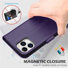 img 1 attached to 📱 SHIELDON Genuine Leather Wallet Case for iPhone 12 Pro Max - Dark Purple | RFID Blocking, Magnetic Cover, Card Holder, Kickstand, Shockproof Book Design | Compatible with 6.7" iPhone 12 Pro Max