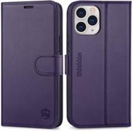 📱 shieldon genuine leather wallet case for iphone 12 pro max - dark purple | rfid blocking, magnetic cover, card holder, kickstand, shockproof book design | compatible with 6.7" iphone 12 pro max logo