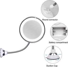 img 2 attached to Bathroom Lighted Magnifying Mirror: Flexible Gooseneck Design, 10x Magnification with Suction Cups, 360° LED Lighting - ARELUX Flexible Mirror for Makeup