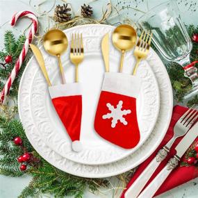 img 2 attached to 🎅 Christmas Santa Hats Silverware Holders – Set of 40 | Festive Tableware Holders for Santa Claus Flatware | Christmas Socks Decorations | Dinner Table Decor | Party Supplies