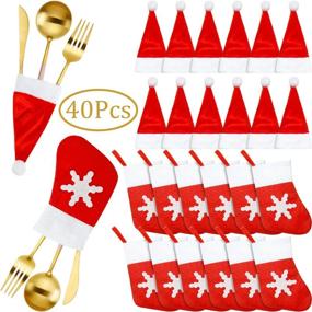 img 4 attached to 🎅 Christmas Santa Hats Silverware Holders – Set of 40 | Festive Tableware Holders for Santa Claus Flatware | Christmas Socks Decorations | Dinner Table Decor | Party Supplies