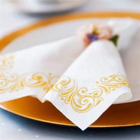 img 1 attached to 🧻 Elegant 17" x 12" Linen-Like Disposable Hand Towels – 100 Pack with Gold-Tone Filigree Borders