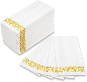 img 4 attached to 🧻 Elegant 17" x 12" Linen-Like Disposable Hand Towels – 100 Pack with Gold-Tone Filigree Borders