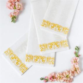 img 3 attached to 🧻 Elegant 17" x 12" Linen-Like Disposable Hand Towels – 100 Pack with Gold-Tone Filigree Borders