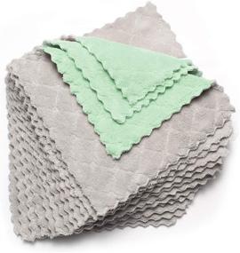 img 4 attached to 🧼 Kimteny 12 Pack Dish Towels: Premium 10x10 in Coral Velvet Kitchen Towels, Super Absorbent and Fast Drying Nonstick Oil Dishcloths - Green-Grey