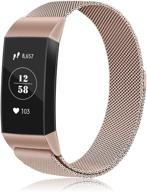 amzpas loop bands compatible with fitbit charge 4 and fitbit charge 3 band metal mesh stainless steel magnetic clasp wristbands for women men (large logo
