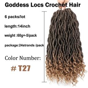 img 3 attached to 🔥 6 наборов богинь Faux Locs Crochet Hair: волнистые кудрявые концы для черных женщин - 14-дюймовые мягкие предварительно насеченные синтетические наращивания волос (144 пряди, T27)