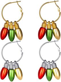 img 4 attached to Holiday Hoop Loop Earrings Set for Women and Girls - Christmas Light Bulb, Bell, and Snowflake Drop Dangle Earrings - Perfect for Thanksgiving, Xmas