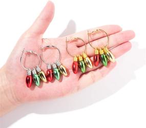 img 2 attached to Holiday Hoop Loop Earrings Set for Women and Girls - Christmas Light Bulb, Bell, and Snowflake Drop Dangle Earrings - Perfect for Thanksgiving, Xmas