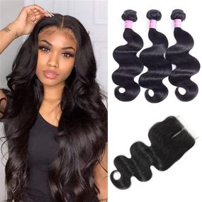 img 4 attached to 💇 Abbily 10A Brazilian Body Wave Bundles with Closure (10 12 14 + 10 Closure) - Brazilian Virgin Human Hair Bundles with T Part Middle Part Closure, 3 Bundle Pack and 4x0.75inch Hand-Tied Lace Closure