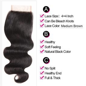 img 3 attached to 💇 Abbily 10A Brazilian Body Wave Bundles with Closure (10 12 14 + 10 Closure) - Brazilian Virgin Human Hair Bundles with T Part Middle Part Closure, 3 Bundle Pack and 4x0.75inch Hand-Tied Lace Closure