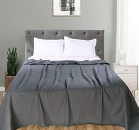 img 3 attached to 🛌 CasaTouch 100% Cotton Thermal Blanket - Stay Cozy with All Season Block Design Super Soft Breathable Lightweight Blanket - Dark Grey, Queen