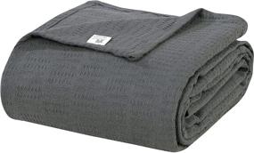 img 4 attached to 🛌 CasaTouch 100% Cotton Thermal Blanket - Stay Cozy with All Season Block Design Super Soft Breathable Lightweight Blanket - Dark Grey, Queen