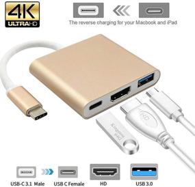 img 3 attached to Qidoou адаптер USB C к HDMI, многопортовый хаб Type C с выходом HDMI 4K, порт USB 3.0 и зарядным портом, совместимый с MacBook/iMac/Chromebook/Samsung/Проектор/Laptop (Золотой)