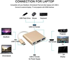 img 2 attached to Qidoou адаптер USB C к HDMI, многопортовый хаб Type C с выходом HDMI 4K, порт USB 3.0 и зарядным портом, совместимый с MacBook/iMac/Chromebook/Samsung/Проектор/Laptop (Золотой)