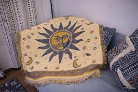 img 2 attached to 🌞 Erke Sun and Moon Stars Cushion Cover Ottoman Slipcover Chair Furniture Protector Decor, Hippie Room Decorative Wall Hanging Celestial Tapestry - Yellow Blue, Small Size, crafted with 100% Cotton