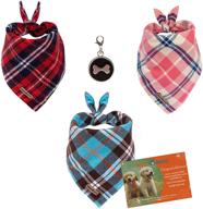 🐶 buddy tastic dog bandana 3 pack - stylish and adjustable reversible triangle pet scarf - plaid design for small to medium dogs - washable kerchief/bibs - with included dog tag логотип