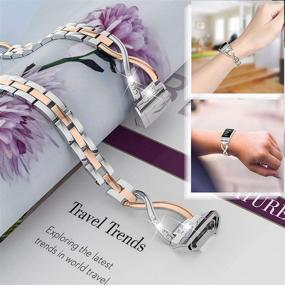 img 2 attached to Wearlizer Compatible With Fitbit Charge 3 / Charge 4 Bands For Women Metal Replacement Charge 3 Hr Band Strap With Bling Rhinestone Bangle For Fitbit Charge 4 Special Edition - Rose Gold Silver