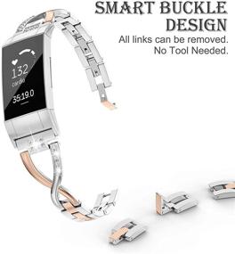 img 3 attached to Wearlizer Compatible With Fitbit Charge 3 / Charge 4 Bands For Women Metal Replacement Charge 3 Hr Band Strap With Bling Rhinestone Bangle For Fitbit Charge 4 Special Edition - Rose Gold Silver