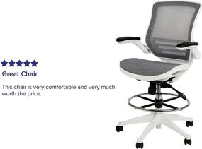 img 1 attached to 💺 Stylish and Functional Flash Furniture Mid-Back Mesh Drafting Chair in Transparent Gray with White Frame and Flip-Up Arms - Achieve Comfort and Productivity!
