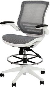 img 3 attached to 💺 Stylish and Functional Flash Furniture Mid-Back Mesh Drafting Chair in Transparent Gray with White Frame and Flip-Up Arms - Achieve Comfort and Productivity!