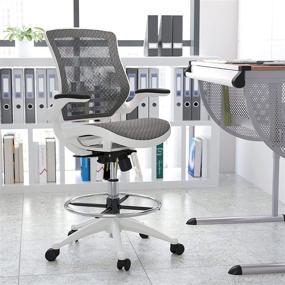 img 4 attached to 💺 Stylish and Functional Flash Furniture Mid-Back Mesh Drafting Chair in Transparent Gray with White Frame and Flip-Up Arms - Achieve Comfort and Productivity!