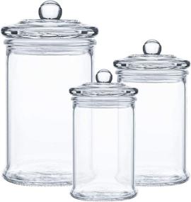 img 4 attached to 🛁 Space-Saving Bathroom Storage: Suwimut Set of 3 Glass Apothecary Jars for Qtips, Cotton Swabs, Cotton Balls, Bath Salts