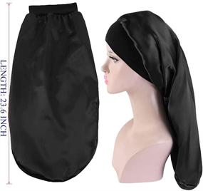 img 2 attached to Sleep in Style: 2Pcs Long Satin Bonnet Sleep Cap with Big Braids Bonnets & Hairband for Women