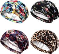 🌙 silk sleep cap for women with curly hair: double layer satin lined bonnet, slouchy beanie, and slap hat – set of 4 pieces logo