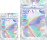 🛍️ smartake resealable mylar bags: 100pcs smell-proof plastic pouch in 2 sizes. leakproof ziplock bags with front clear storage. holographic color, 3x4in & 4x6in. logo