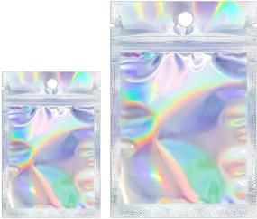 img 4 attached to 🛍️ SMARTAKE Resealable Mylar Bags: 100Pcs Smell-Proof Plastic Pouch in 2 Sizes. Leakproof Ziplock Bags with Front Clear Storage. Holographic Color, 3x4IN & 4x6IN.
