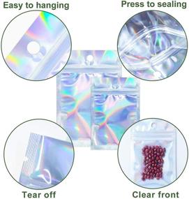 img 1 attached to 🛍️ SMARTAKE Resealable Mylar Bags: 100Pcs Smell-Proof Plastic Pouch in 2 Sizes. Leakproof Ziplock Bags with Front Clear Storage. Holographic Color, 3x4IN & 4x6IN.