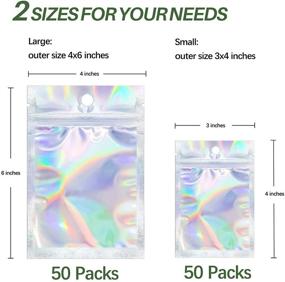 img 3 attached to 🛍️ SMARTAKE Resealable Mylar Bags: 100Pcs Smell-Proof Plastic Pouch in 2 Sizes. Leakproof Ziplock Bags with Front Clear Storage. Holographic Color, 3x4IN & 4x6IN.