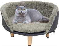 sturdy wooden frame cat bed - elevated nordic style pet stool bed 🐱 with plush round cushion - removable, easy to clean and perfect for kittens or puppies logo