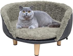 img 4 attached to Sturdy Wooden Frame Cat Bed - Elevated Nordic Style Pet Stool Bed 🐱 with Plush Round Cushion - Removable, Easy to Clean and Perfect for Kittens or Puppies