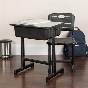 img 4 attached to Student Desk and Chair Set - Adjustable Height with Black Pedestal Frame by Flash Furniture