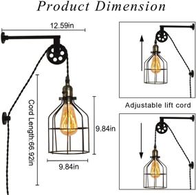 img 2 attached to 🏺 Wire Cage Industrial Wall Sconce - Rustic Plug-in Wall Lamp, Vintage E26 Base Metal Light Fixture with Lift Pulley Design for Bedrooms Living Room, Retro Farmhouse Decoration (Bulb Not Included)