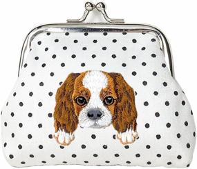 img 1 attached to 🐶 Cute Embroidered Cavalier King Charles Spaniel Puppy Dog Coin Purse Wallet with White Polka Dots