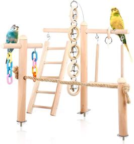 img 4 attached to 🐦 Sawmong Wooden Bird Play Stand: A Complete Parrot Playground with Swing Toy, Climbing Ladder, Gym, and Chew Toys for Cockatiels, Parakeets, Conures - Birdcage Training & Exercise Accessories