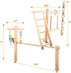 img 3 attached to 🐦 Sawmong Wooden Bird Play Stand: A Complete Parrot Playground with Swing Toy, Climbing Ladder, Gym, and Chew Toys for Cockatiels, Parakeets, Conures - Birdcage Training & Exercise Accessories