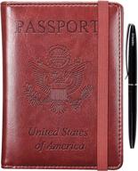 herriat leather passport holder cover case rfid blocking travel wallets card case for women men(brown) logo