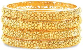 img 4 attached to 💐 Exquisite Floral Design Indian Bridal Weddings Bangle Set - Yellow Chimes 4Pcs Gold Plated Traditional Bangles for Women and Girls