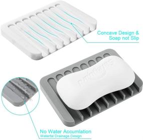 img 3 attached to 2-Pack Soap Dish Holder, High-Quality Silicone Soap Dishes for Shower, Bathroom, Kitchen Sinks - Soap Tray Saver with Self-Draining Waterfall & Non-Slip Design, Easy to Clean (White, Gray)