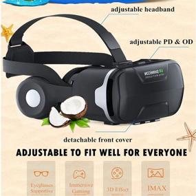 img 3 attached to 🎮 3D VR очки с пультом, наушниками - совместимые с iPhone X 8 6 Plus SE, Samsung Galaxy S8 S7 S6 Edge Note5 - очки виртуальной реальности для 3D фильмов и игр - для смартфонов iOS и Android от 4,0 до 6,0" - черные